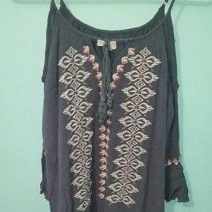 A of the shoulder long sleeve blouse